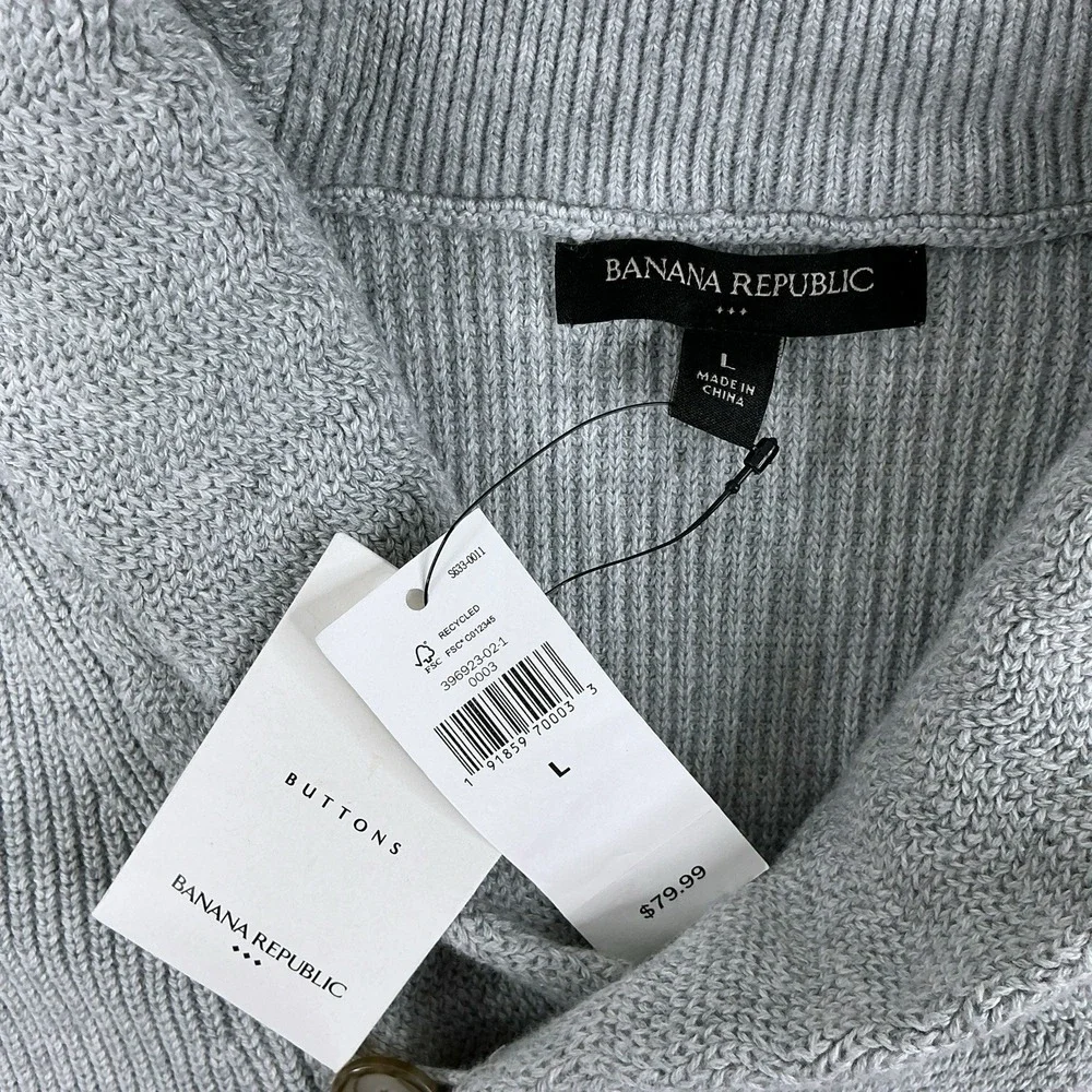 Banana Republic Sweater Men Large Gray Shawl Collar Pullover Long Sleeve NWT